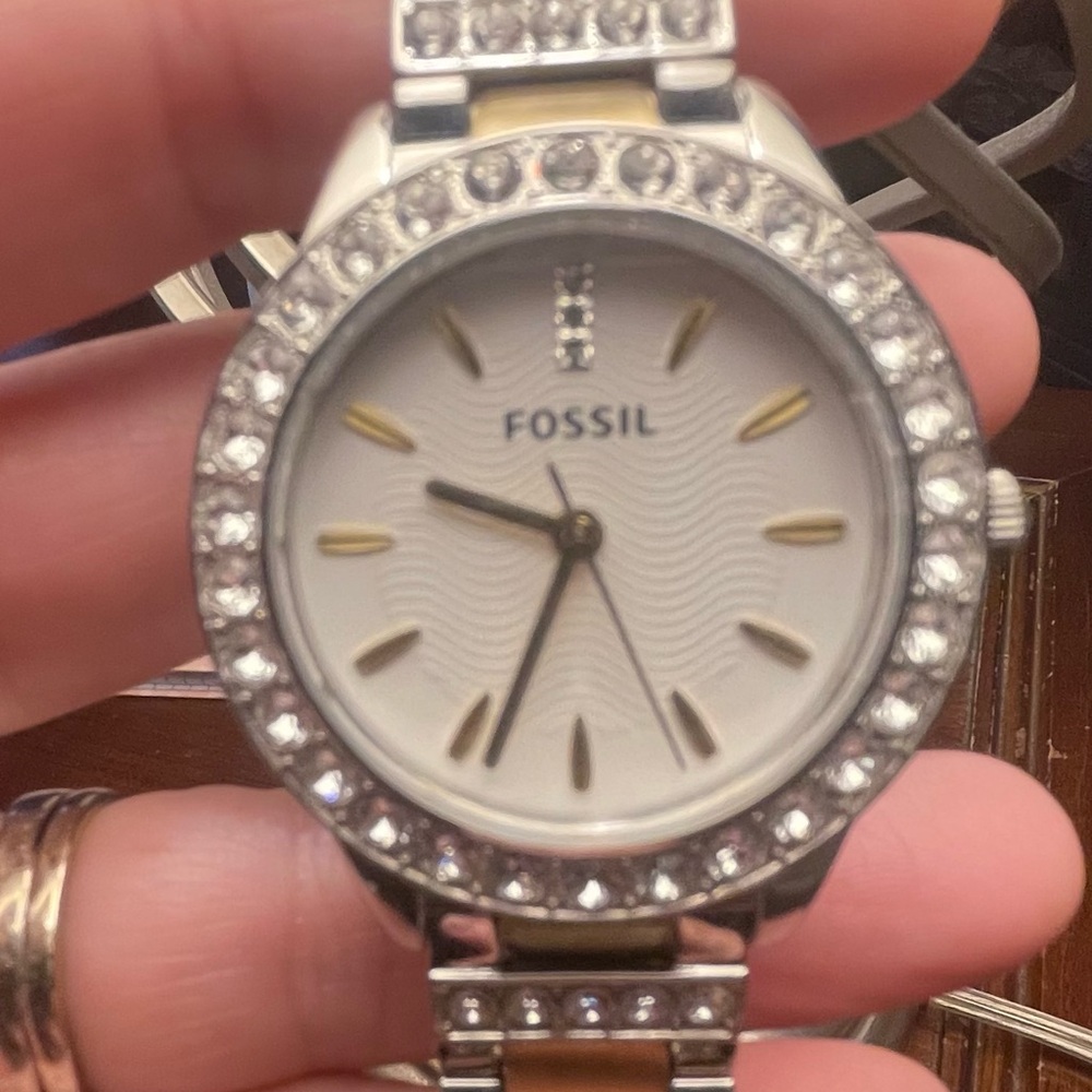 Fossil Silver and Gold  Watch with Crystal Accents